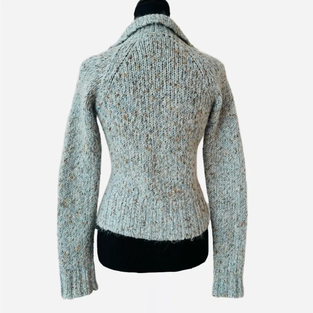 #40 BKE DENIM ~ Speckled Gray and Baby Blue Alpaca Sweater w/Iridescent Buttons